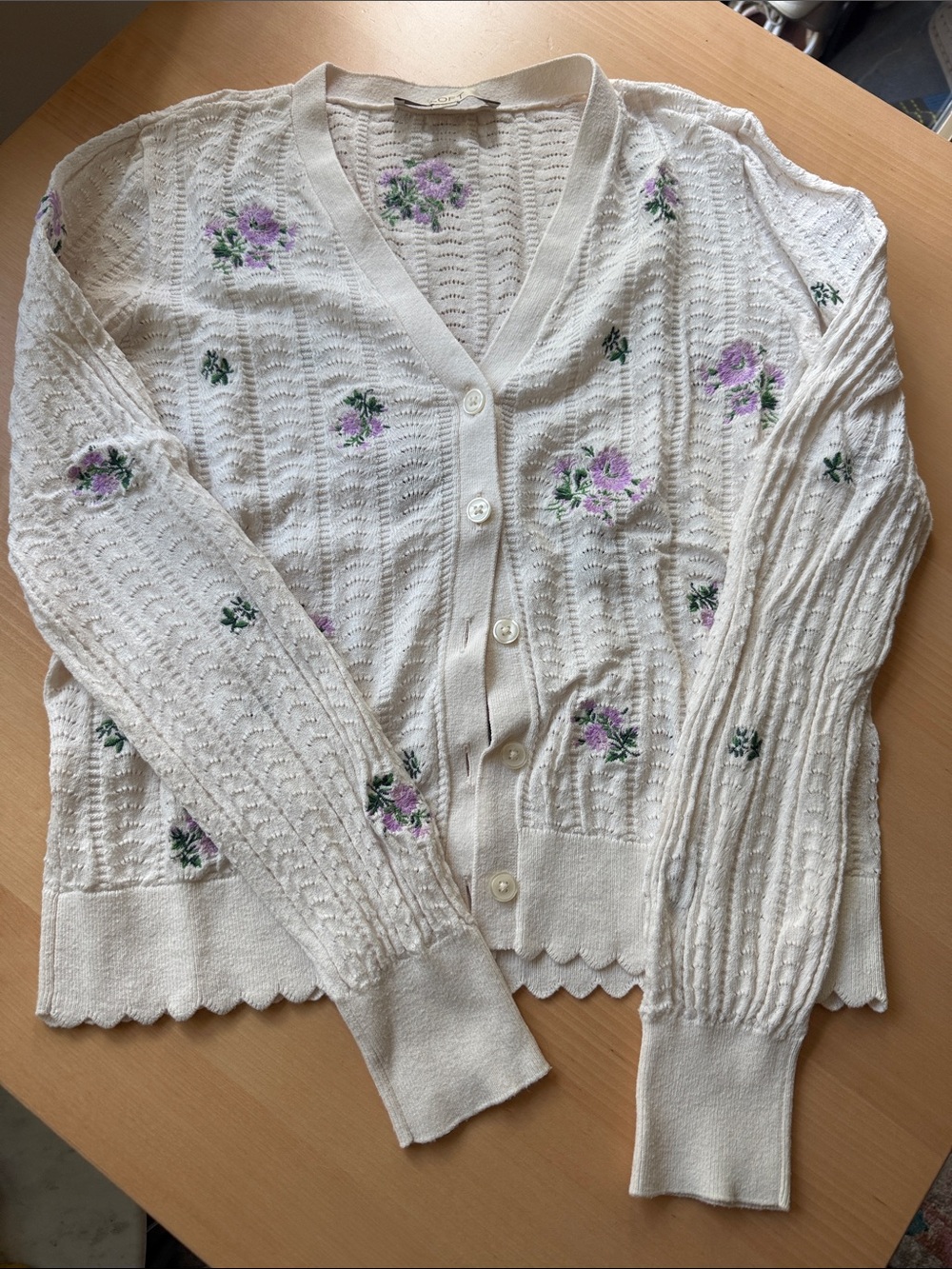 Loft 100% cotton Cardi with detailed flowers.